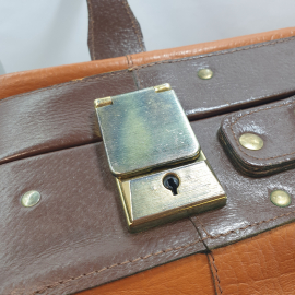 Чемодан кожаный, коричневый, ключ в комплекте, 55х39х18 см. СССР. Картинка 7